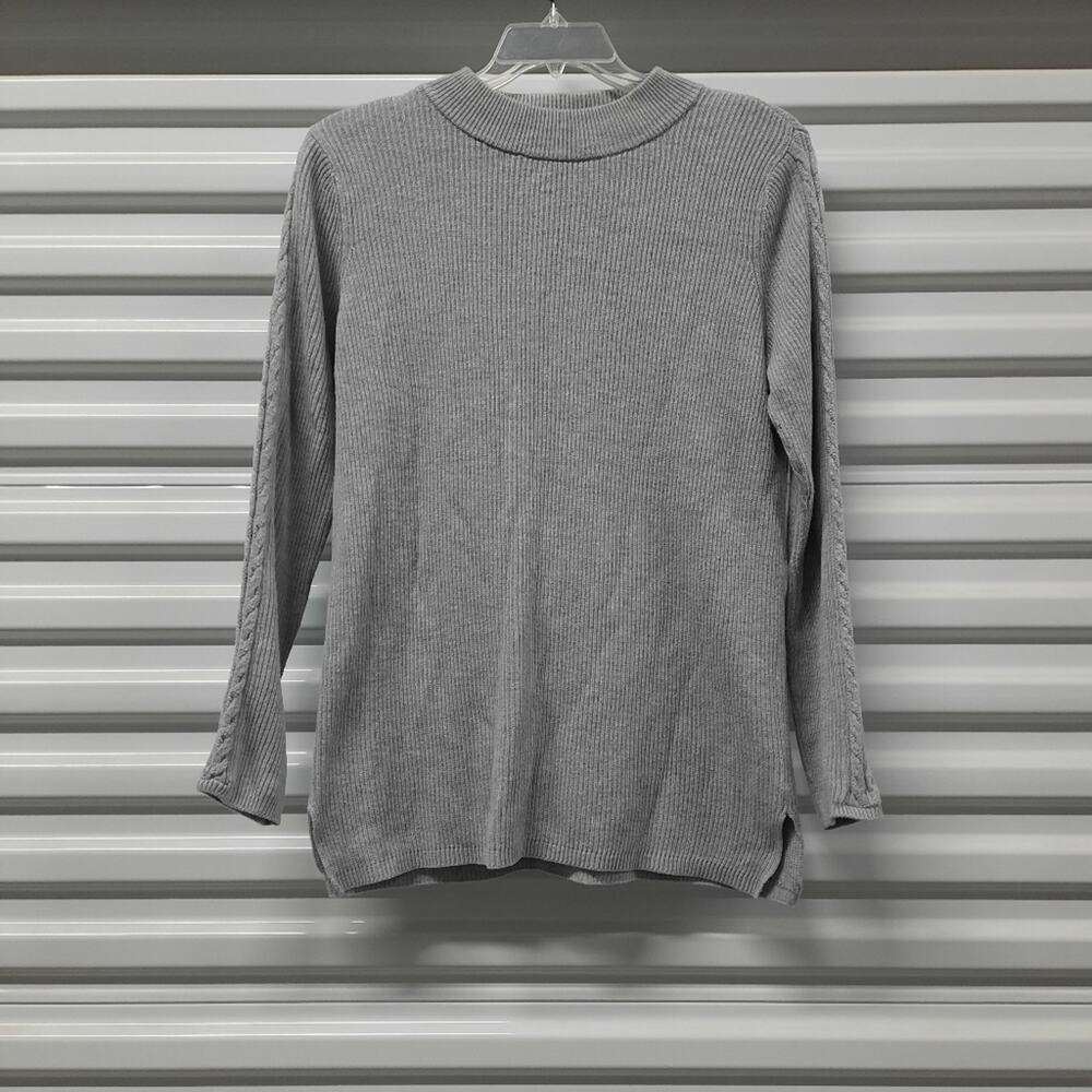 Talbots Sweater Women's Medium Gray Knit Long Sleeve Mock Neck Tunic Stretch